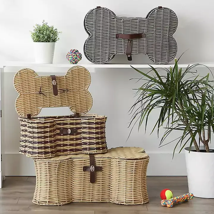 Gray Woven Bone Shaped Basket, 24 in.