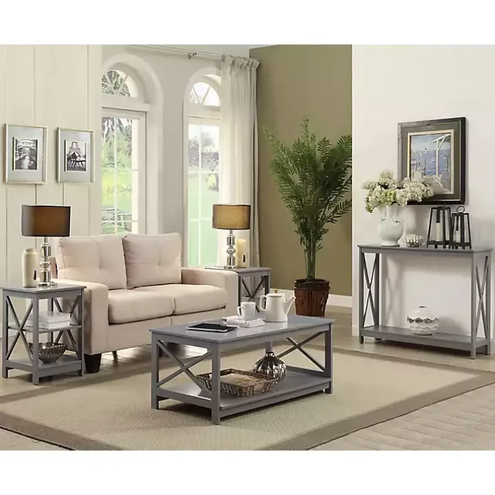 Gray X-Frame Single Shelf Coffee Table