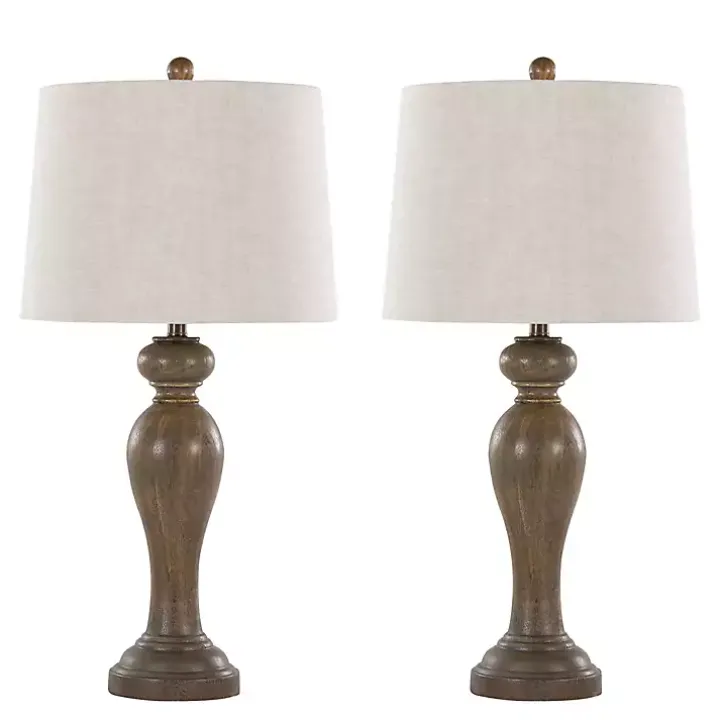 Gray-Brown Spindle Table Lamps, Set of 2