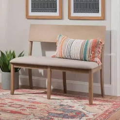 Graywash Wood Upholstered Jorissen Bench