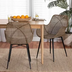 Graywashed Metal Flared Dining Chairs, Set of 2