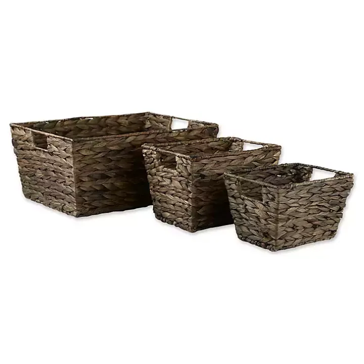 Graywashed Woven Water Hyacinth Baskets, Set of 3