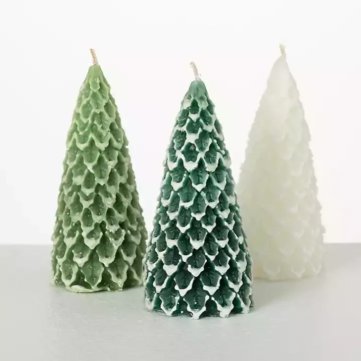 Green & White Pine Tree Candle Set