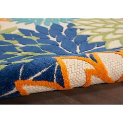 Green and Blue Floral Burst Outdoor Area Rug, 6x9