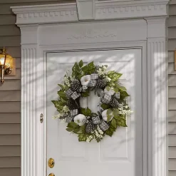 Green and Gray Ribbon Harvest Mix Wreath