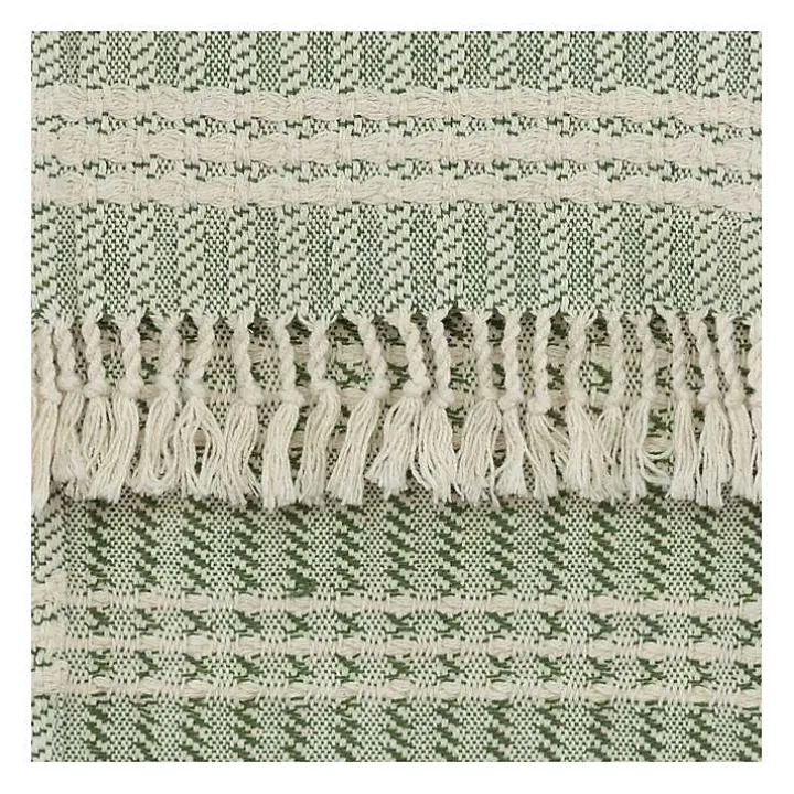 Green and Ivory Striped Cotton Throw