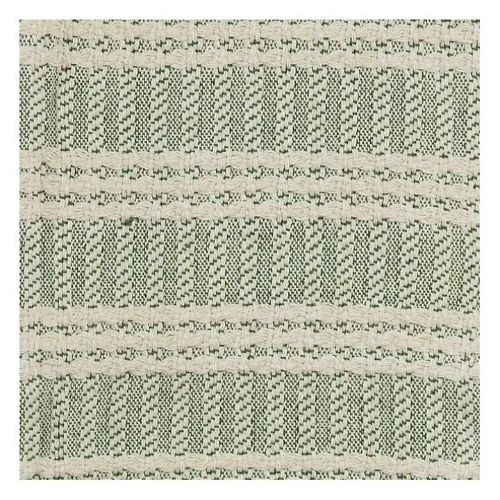 Green and Ivory Striped Cotton Throw