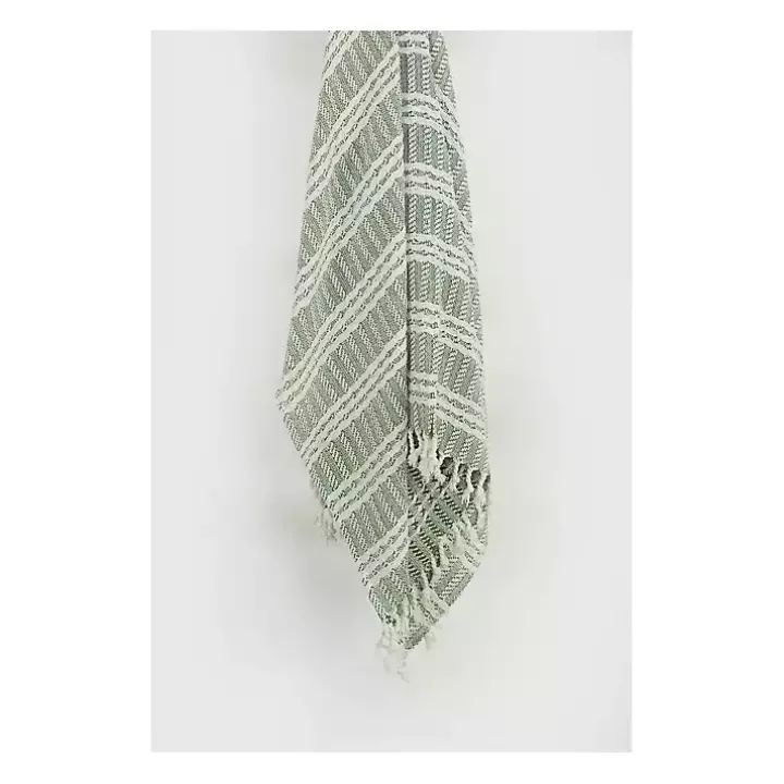 Green and Ivory Striped Cotton Throw