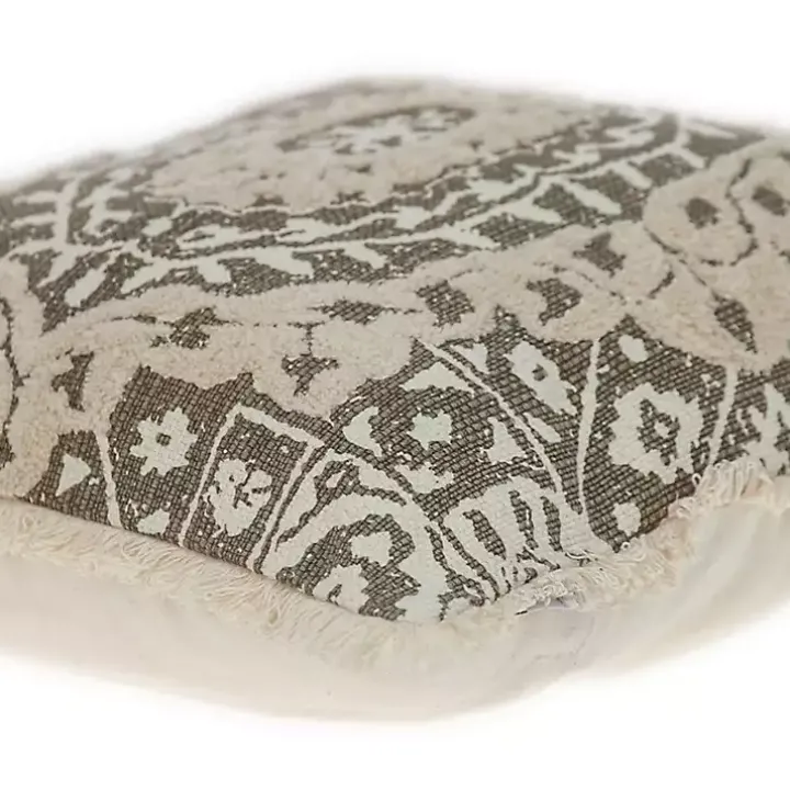 Green and Tan Medallion Fringe Pillow