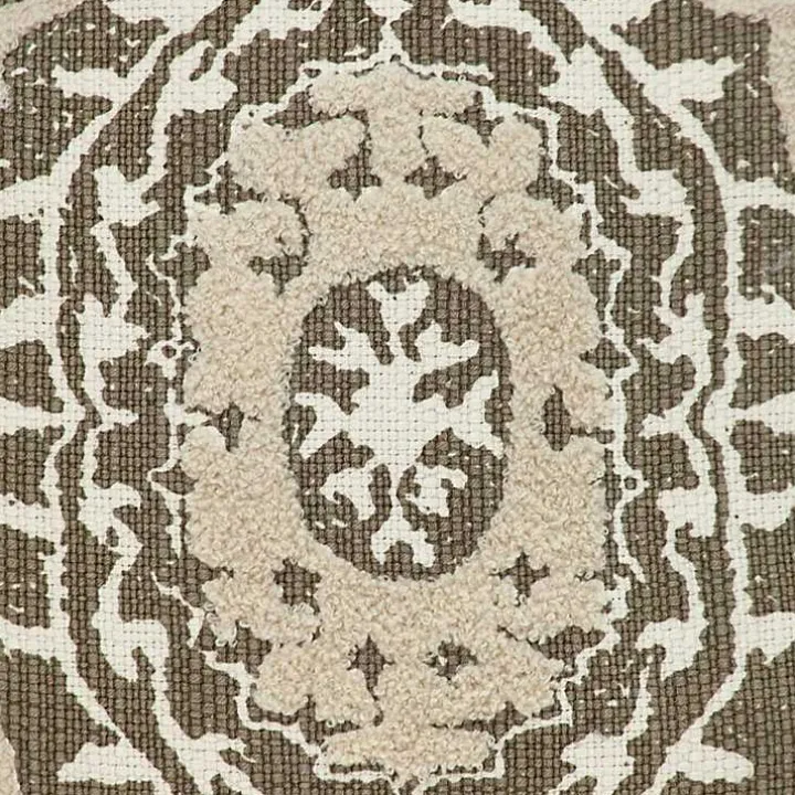 Green and Tan Medallion Fringe Pillow