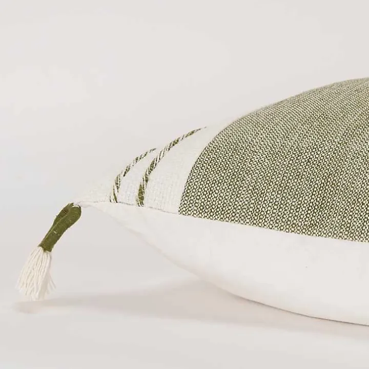 Green and White Block Loop Throw Pillow