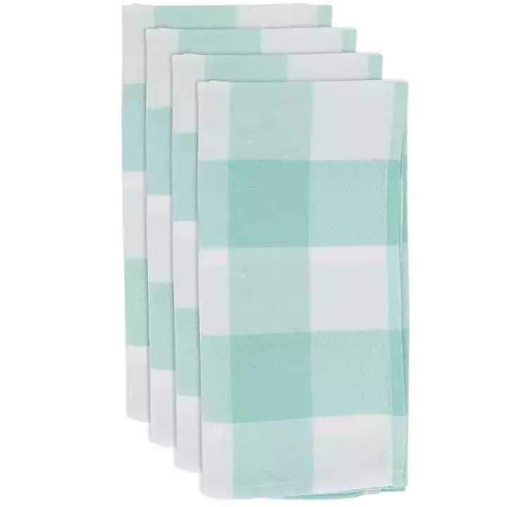 Green and White Buffalo Plaid Napkins, Set of 4