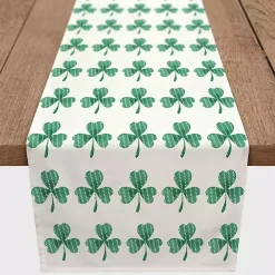 Green and White Clover Grid Table Runner, 90 in.