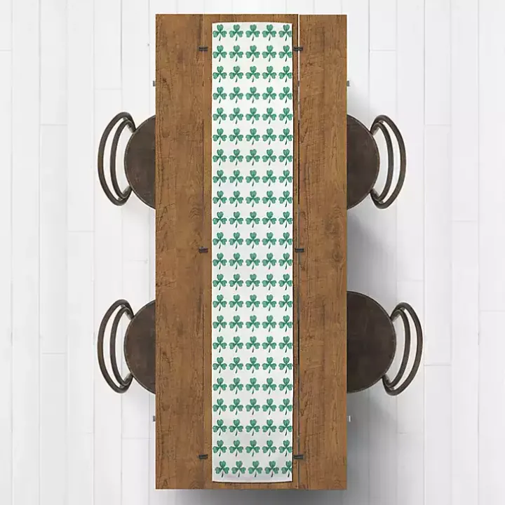Green and White Clover Grid Table Runner, 90 in.