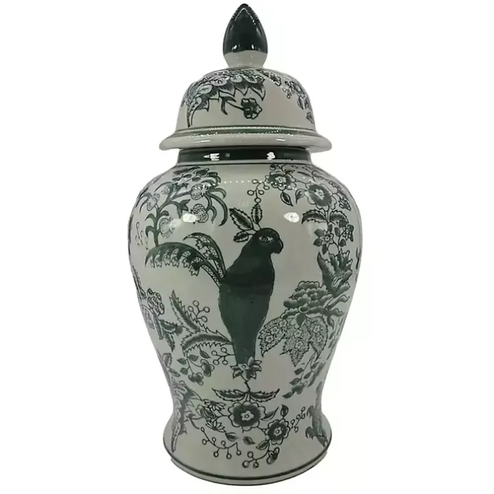 Green Ceramic Chinoiserie Jar