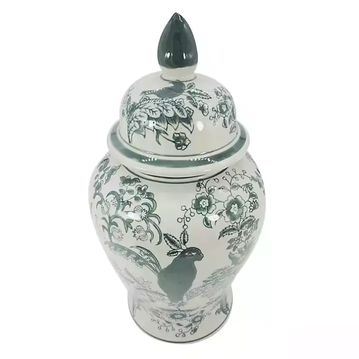 Green Ceramic Chinoiserie Jar