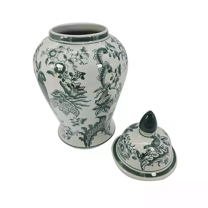 Green Ceramic Chinoiserie Jar
