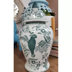 Green Ceramic Chinoiserie Jar
