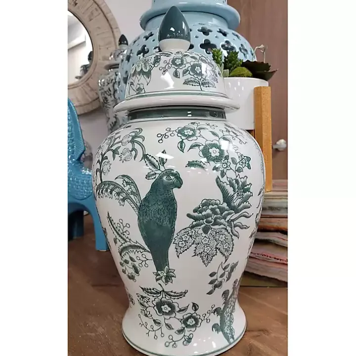 Green Ceramic Chinoiserie Jar