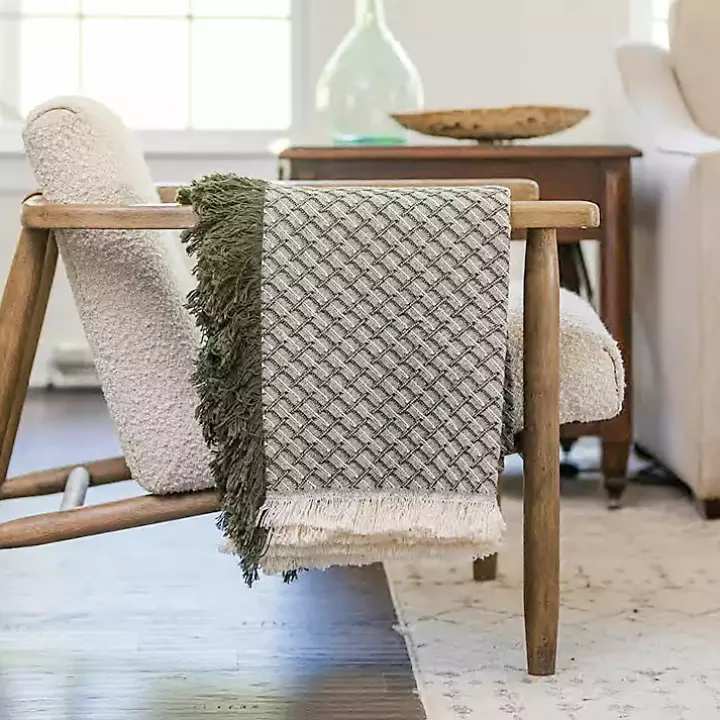Green Cross-Stitch Woven Throw