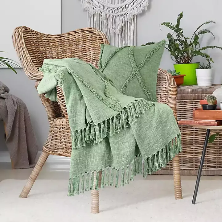Green Diamond Tufted Cotton Throw