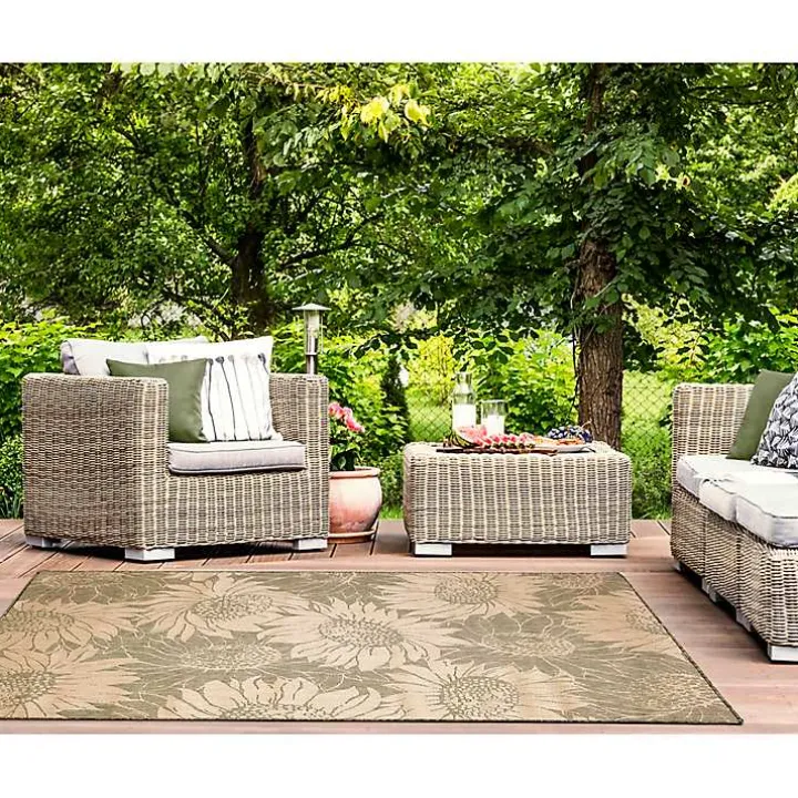 Green Floral Blooms Outdoor Area Rug, 4x7