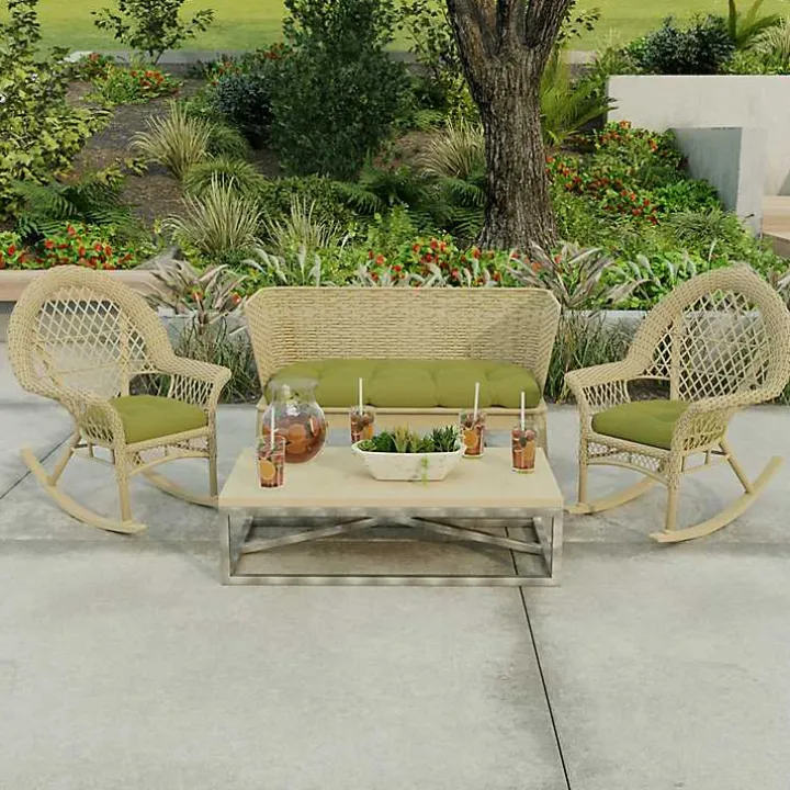 Green French Edge 3-pc. Outdoor Wicker Cushion Set