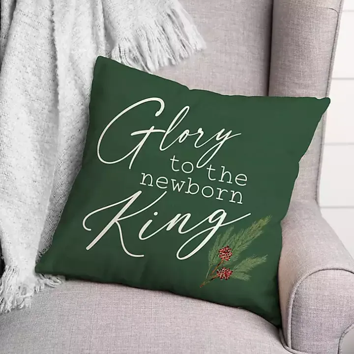 Green Glory to the Newborn King Christmas Pillow