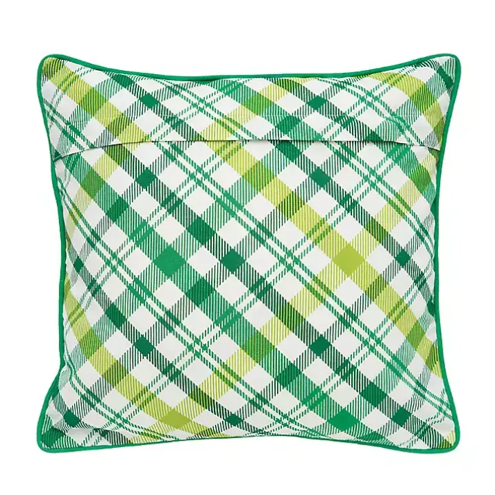 Green Lucky Clover Plaid Pillow