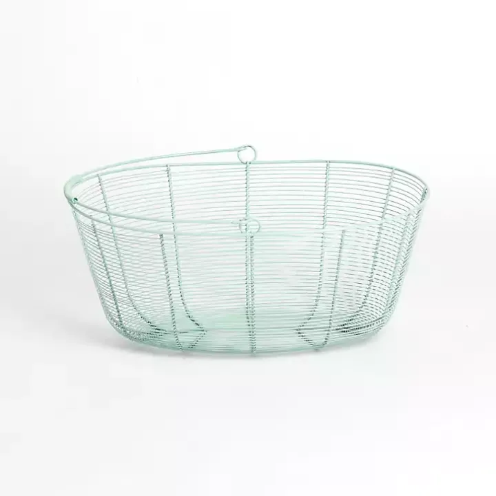 Green Metal Wire Basket with Handle