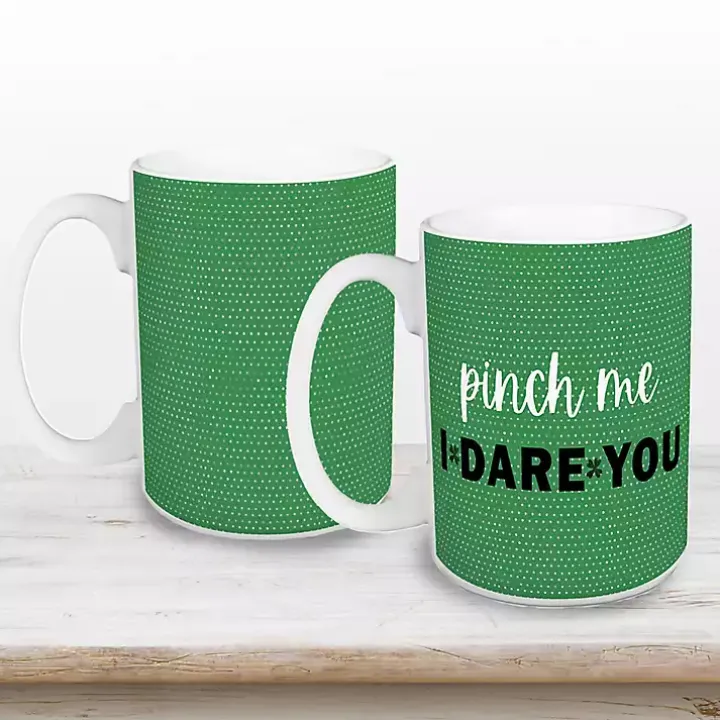 Green Pinch Me I Dare You Mugs, Set of 2