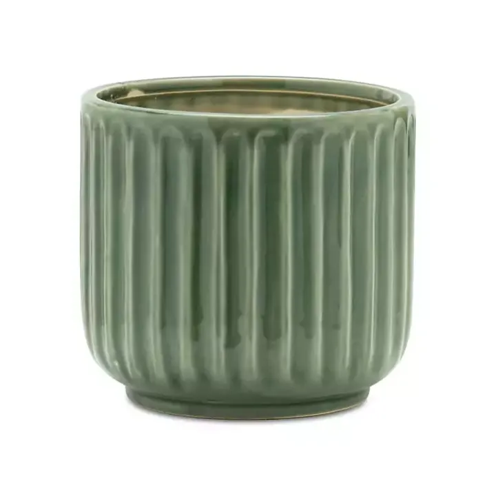 Green Ribbed Terracotta Planters, Set of 3