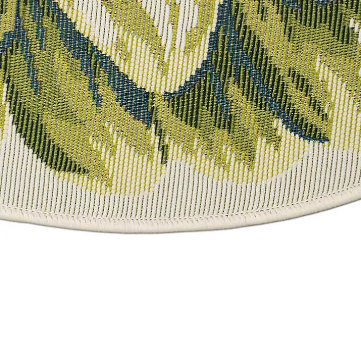 Green Round Floral Bloom Indoor/Outdoor Rug, 3x3