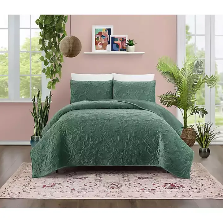 Green Secret Garden 3-pc. Full/Queen Quilt Set