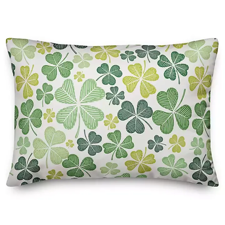 Green Shamrocks Indoor/Outdoor Lumbar Pillow