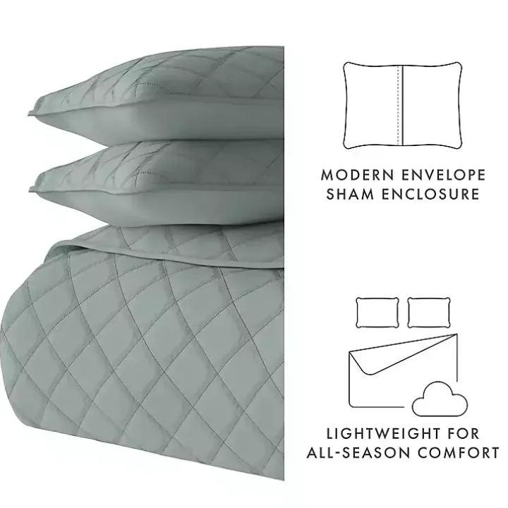 Green Stitched Diamond 2-pc. Twin Quilt Set