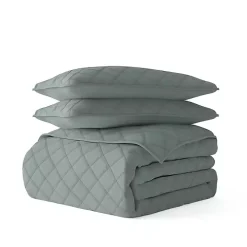 Green Stitched Diamond 3-pc. Queen Quilt Set