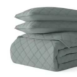 Green Stitched Diamond 3-pc. Queen Quilt Set