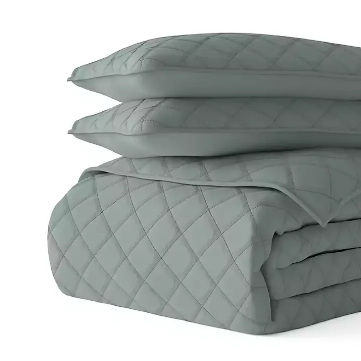 Green Stitched Diamond 3-pc. Queen Quilt Set