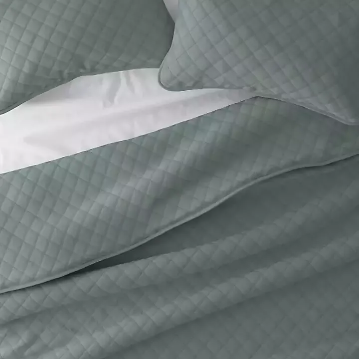 Green Stitched Diamond 3-pc. Queen Quilt Set
