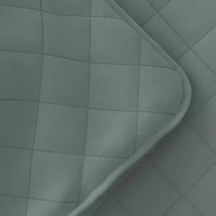 Green Stitched Diamond 3-pc. Queen Quilt Set
