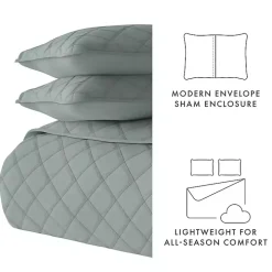 Green Stitched Diamond 3-pc. Queen Quilt Set