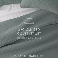 Green Stitched Diamond 3-pc. Queen Quilt Set