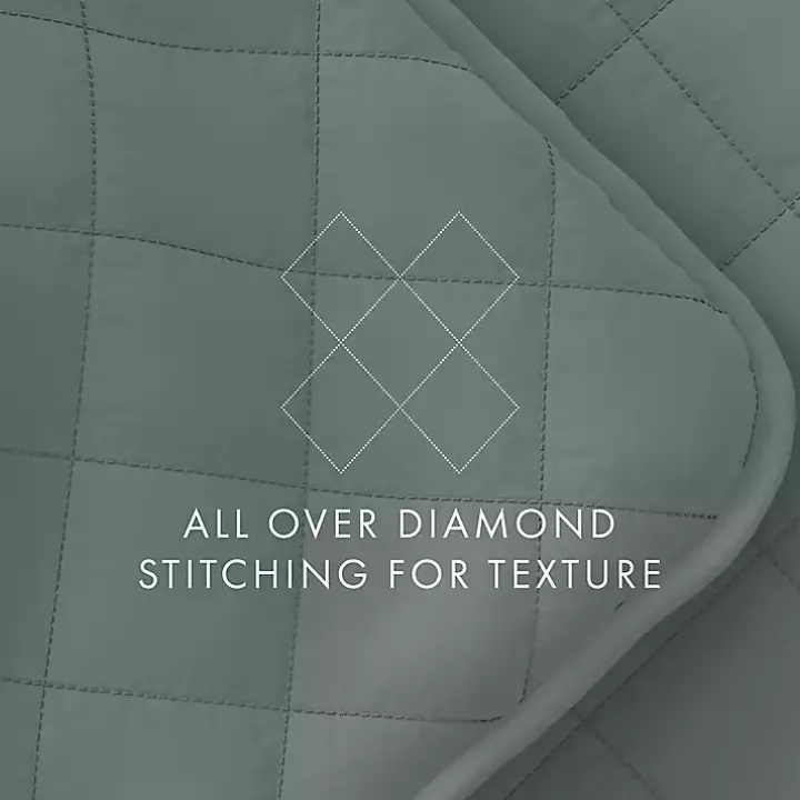Green Stitched Diamond 3-pc. Queen Quilt Set