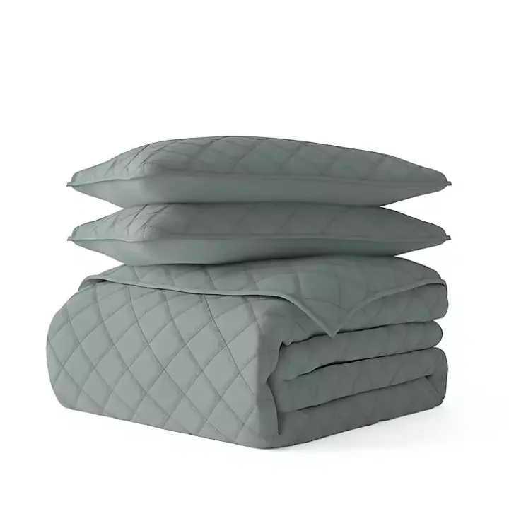 Green Stitched Diamond 3-pc. King Quilt Set
