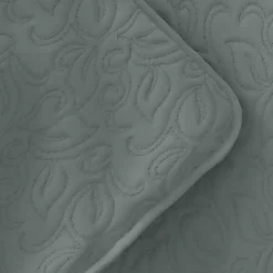 Green Stitched Floral 3-pc. King Quilt Set