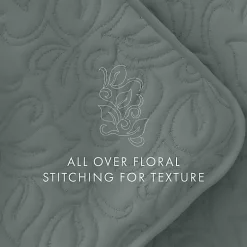 Green Stitched Floral 3-pc. King Quilt Set