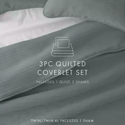 Green Stitched Stripes 2-pc. Twin Quilt Set