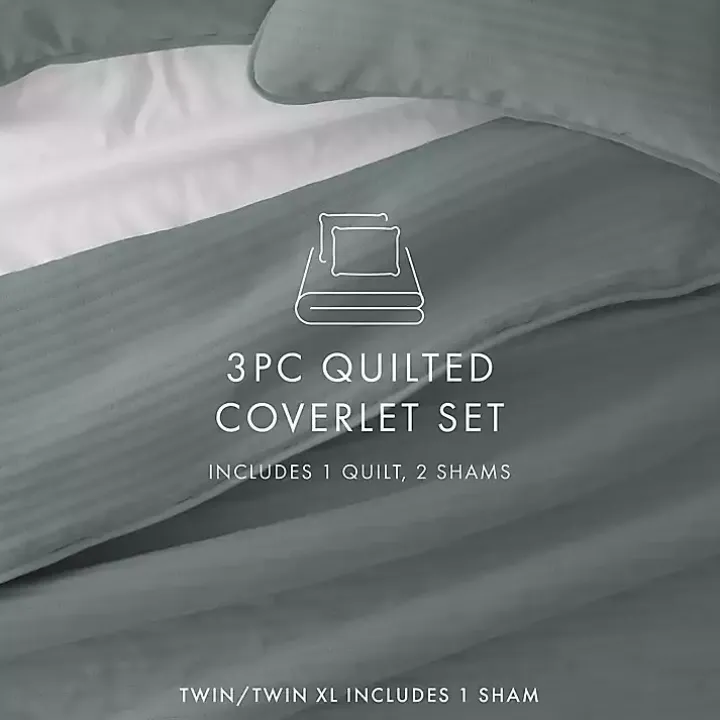 Green Stitched Stripes 3-pc. Queen Quilt Set