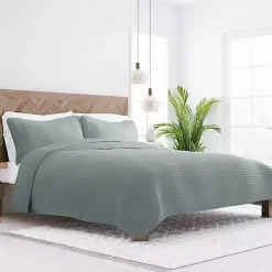 Green Stitched Stripes 3-pc. King Quilt Set